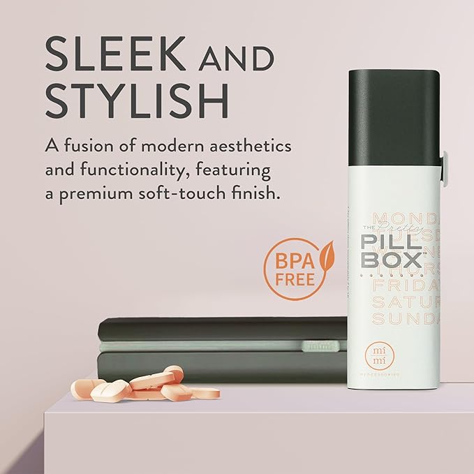 Pretty Pill Box Set - Stylish & Compact Daily Pill Organizer, Medication Pill Case, Pill Container for Vitamin Management, Pill Holder, Travel Essentials for Women & Men - Steele