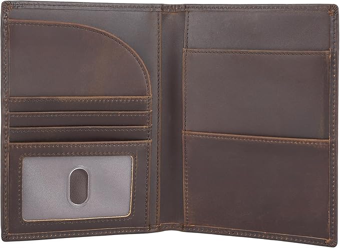Polare Full Grain Leather Passport Holder RFID Blocking Travel Bifold Wallet Passport Holders 2 Passports (Dark Brown with AirTag Slot)