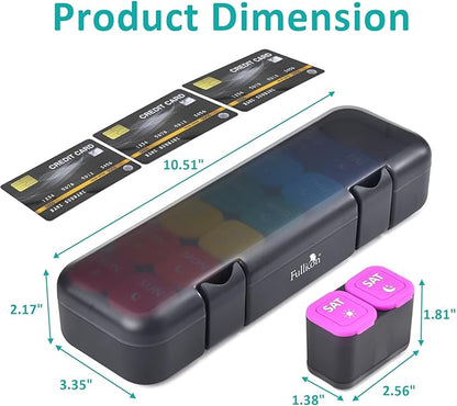 Fullicon Moisture-Proof Pill Organizer 2 Times a Day, Weekly Pill Boxes & Organiser with Silicone Lids, Large Capacity AM PM Pill Organizer 7 Day, Travel Pill Case for Vitamins (Black Rainbow)