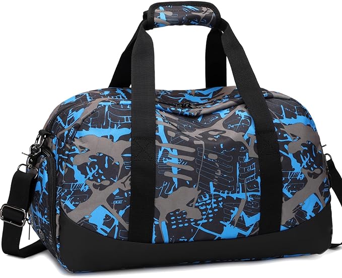 Octsky Sports Duffel Bag Gym Bag with Shoe Compartment Small Travel Overnight Bag Weekender Bag (Blue-Graffiti)
