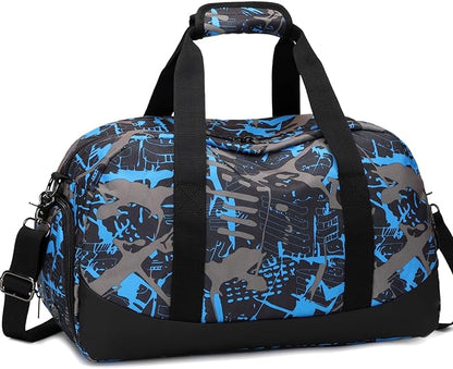 Octsky Sports Duffel Bag Gym Bag with Shoe Compartment Small Travel Overnight Bag Weekender Bag (Blue-Graffiti)