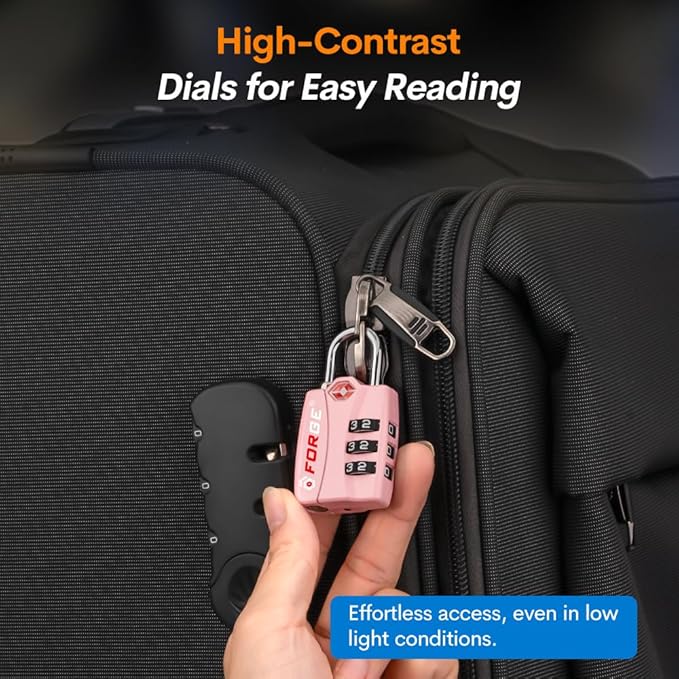 Forge Luggage Locks TSA Approved Luggage Locks, Small TSA Locks with Zinc Alloy Body, Open Alert, Easy Read Dials, for Travel Suitcase, Bag, Backpack, Cases, Lockers. Pink 2 Locks.