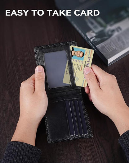 Swallowmall Leather Wallet for Mens Genuine Leather RFID Blocking Bifold Wallets with 2 ID Windows 13 Card Slots