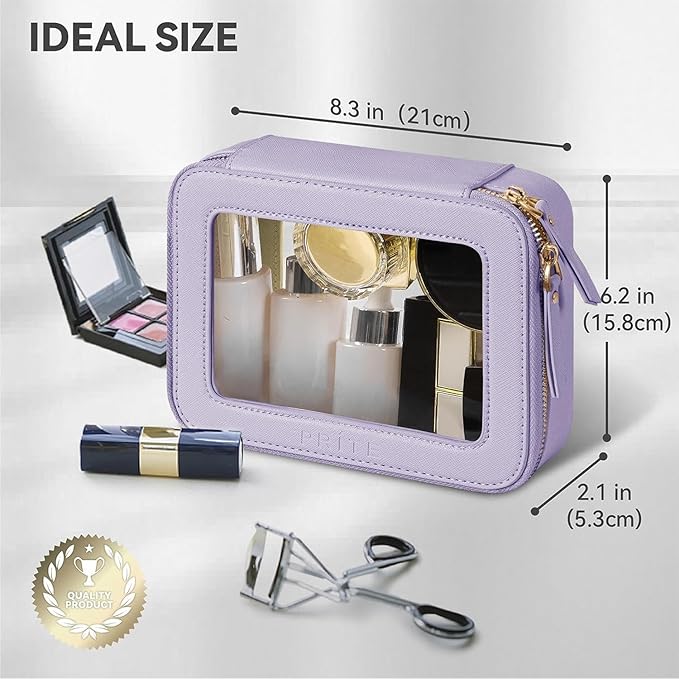 Prite Clear Makeup Bag Cosmetic Organizer Case Waterproof Travel Toiletry Bag Skincare Pouch with Golden Zipper(Violet)