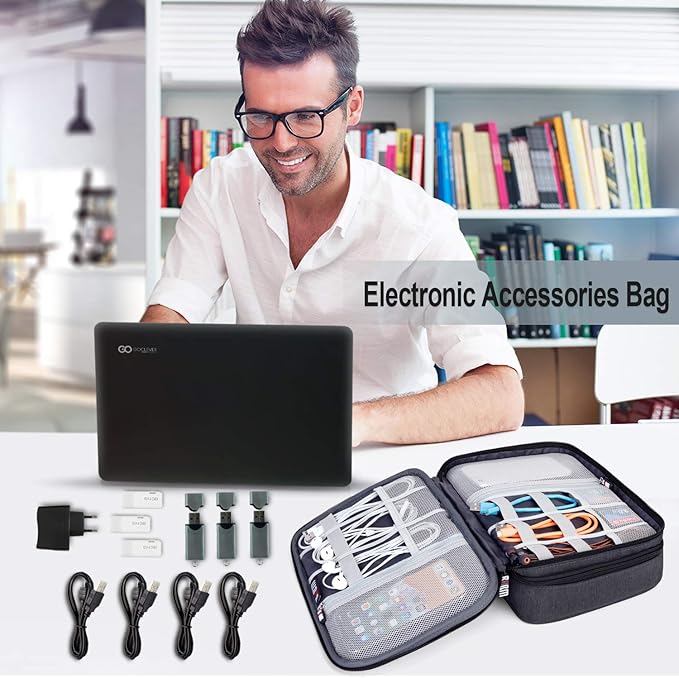 BUBM Electronic Organizer, Double Layer Travel Gear Bag for Cables, Plugs, Flash Hard Drive, Power Bank and More--a Sleeve Pouch for iPad (Large, Black)