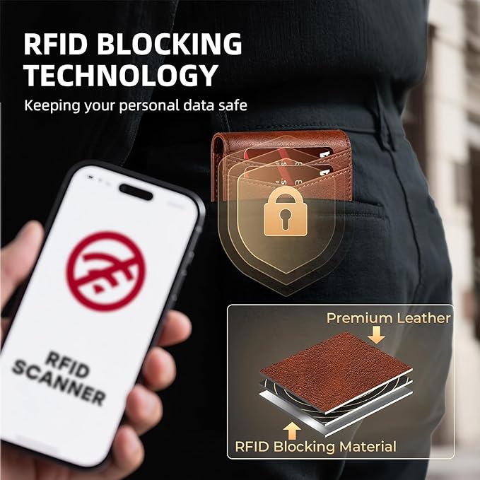 RUNBOX Wallet for Men Slim Rfid Leather 2 ID Window With Gift Box