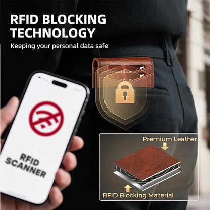 RUNBOX Wallet for Men Slim Rfid Leather 2 ID Window With Gift Box