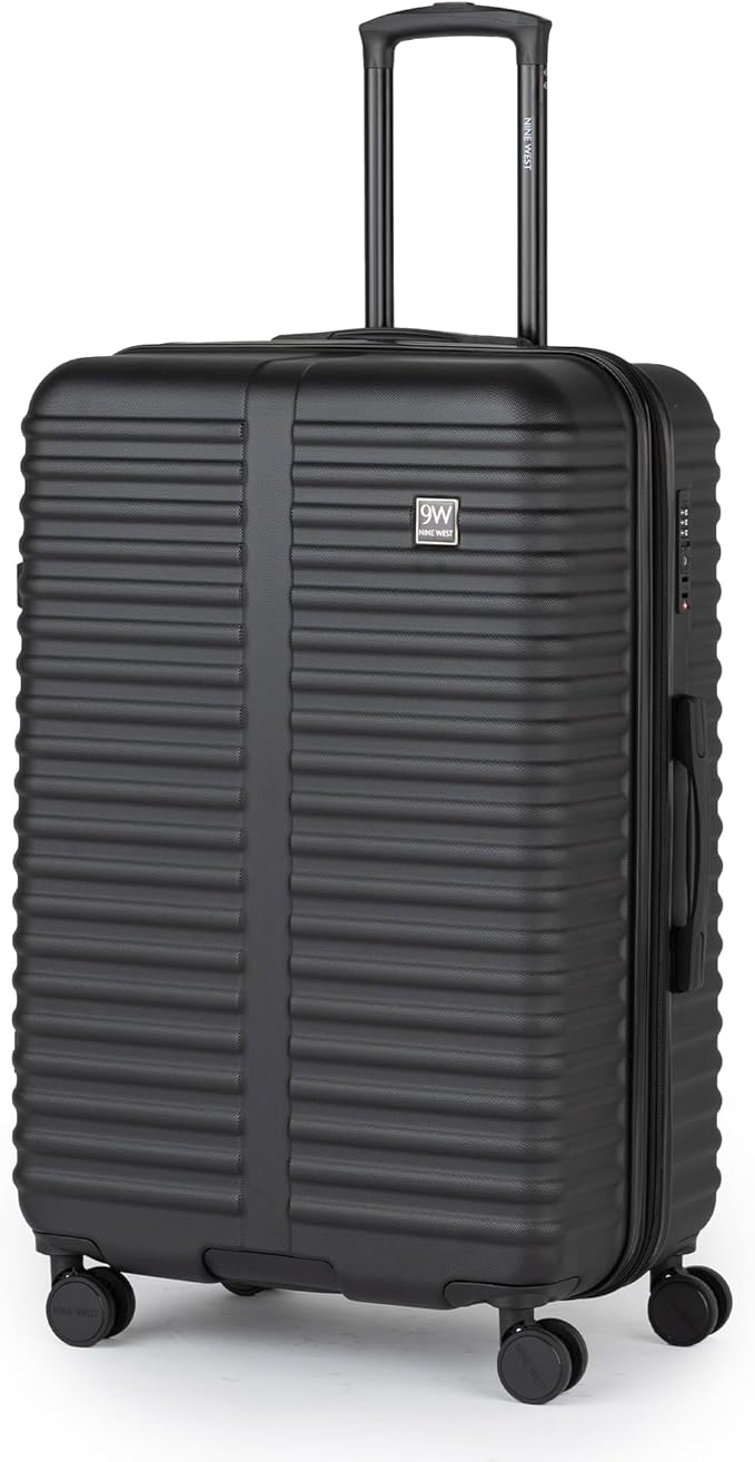 Nine West Suvi 28 Inch Hardshell Spinner, Large Expandable Checked Luggage, Extra Capacity Suitcase for Extended Travel Midnight Black