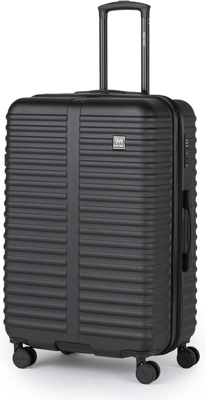 Nine West Suvi 28 Inch Hardshell Spinner, Large Expandable Checked Luggage, Extra Capacity Suitcase for Extended Travel Midnight Black