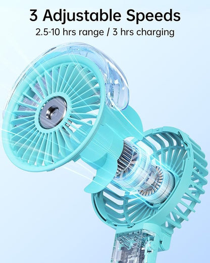 SWEETFULL Portable Misting Fan - 180° Foldable Handheld Personal Fan with Mist Spray, 3 Speeds, 30ml Water Tank, USB Rechargeable - Ideal for Travel, Outdoors, Makeup, Camping, Home, and Office Use
