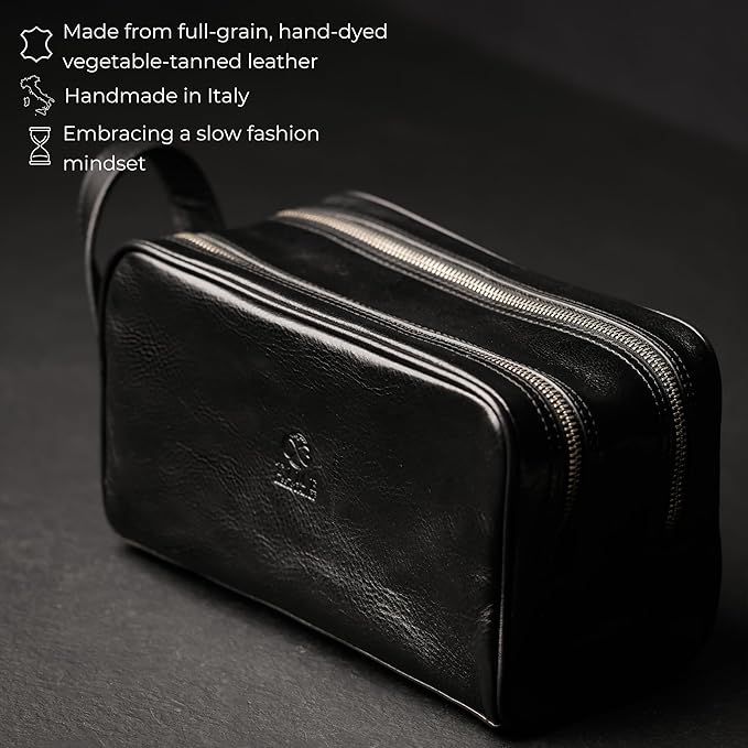 Time Resistance Leather Cosmetic Bag Toiletry Italian Classy Dopp Kit