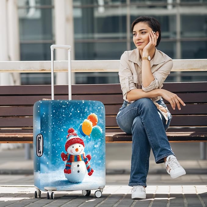 Snowman with Balloons Luggage Cover, Washable Christmas Suitcase Cover, Travel Suitcase Protector Anti-scratch Bag Cover,S