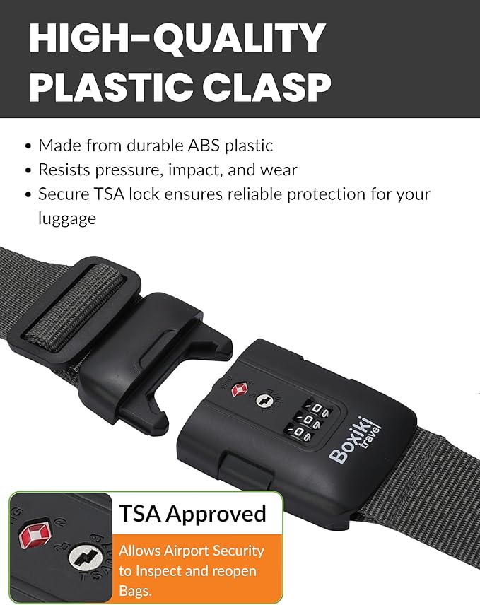 TSA Approved Luggage Straps – Set of 2 Anti-Burst Adjustable Polyester Suitcase Belts with 3-Dial Combination Lock – Prevents Accidental Opening, Secure Travel (Gray)