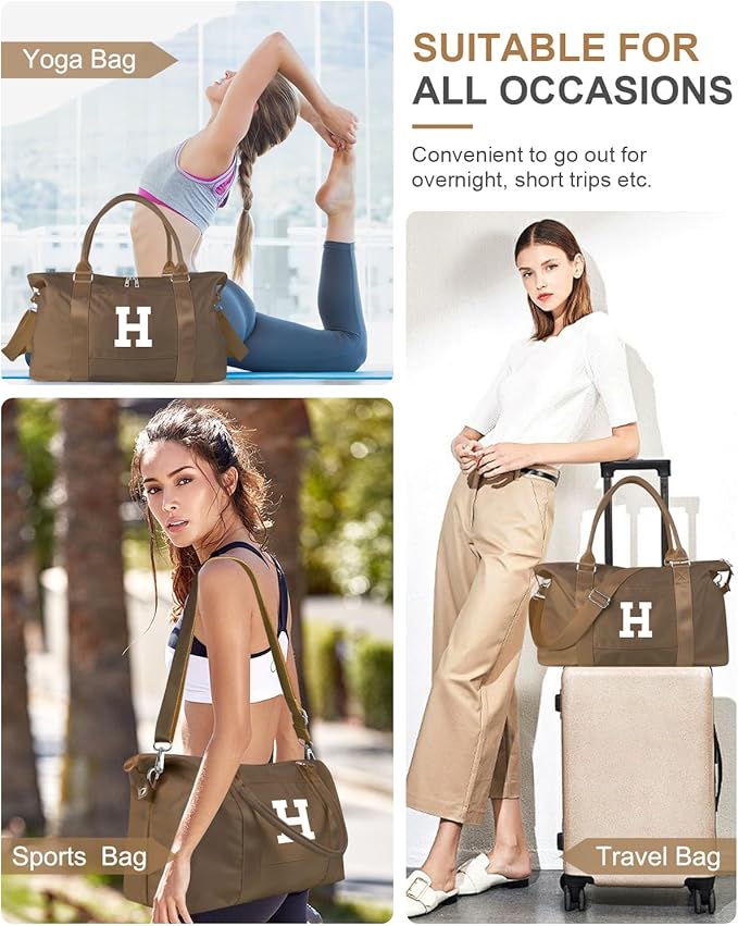 Birthday Graduation Gifts for Daughter,Initial Travel Duffel Bag Sports Gym Bag for Girls Teen Kids Birthday Gifts,Personalized Weekender Bag Carry On Tote Bags Cute Overnight Bag for Women(Brown, H)