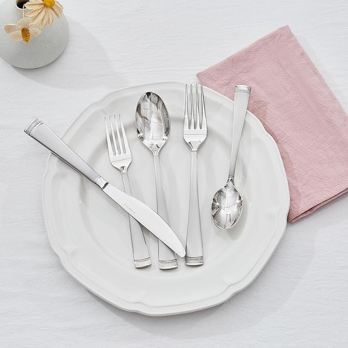 KINGSTONE Silverware Set, 20-Piece Flatware Set for 4, 18/10 Stainless Steel Cutlery Set with Bead Edge, Utensil for Kitchen, Home, Party, Wedding, Mirror Polished, Dishwasher Safe, Featured Gifts