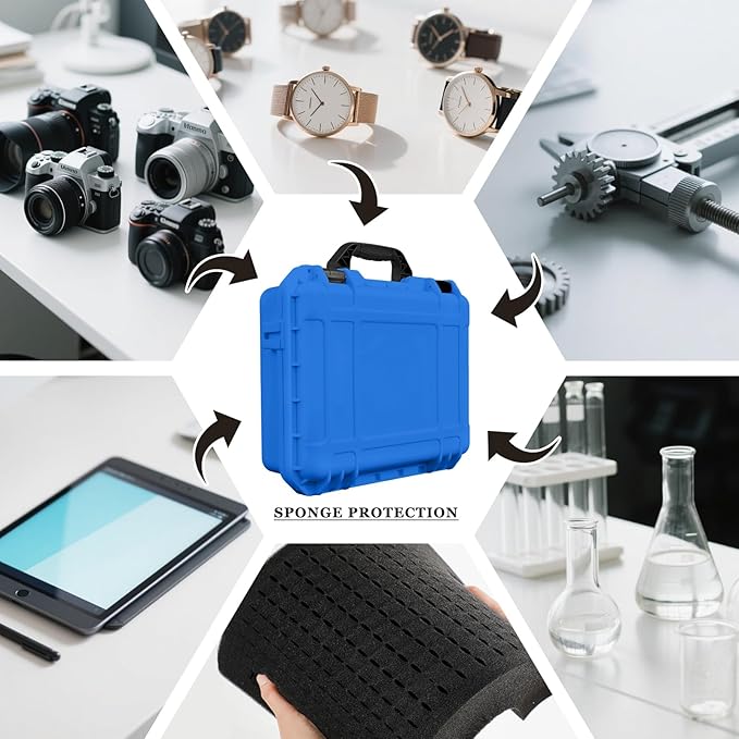 1 Pcs 16.3 x 12.4 x 6.5 Inch Waterproof Hard Case with DIY Customizable Foam Insert Portable Protective Case with Knife for Camera Drones Equipments Tools Test Instruments (Blue)