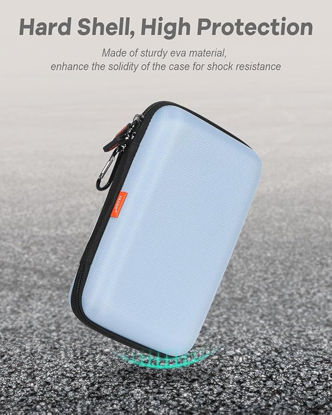 Shockproof Hard Shell Carrying Case - Light-Blue Case for External Hard Drive, Power Bank, Charger, Cable, Cell Phone, Electronic Accessories - Larger Capacity Storage Pouch Portable Travel Bag