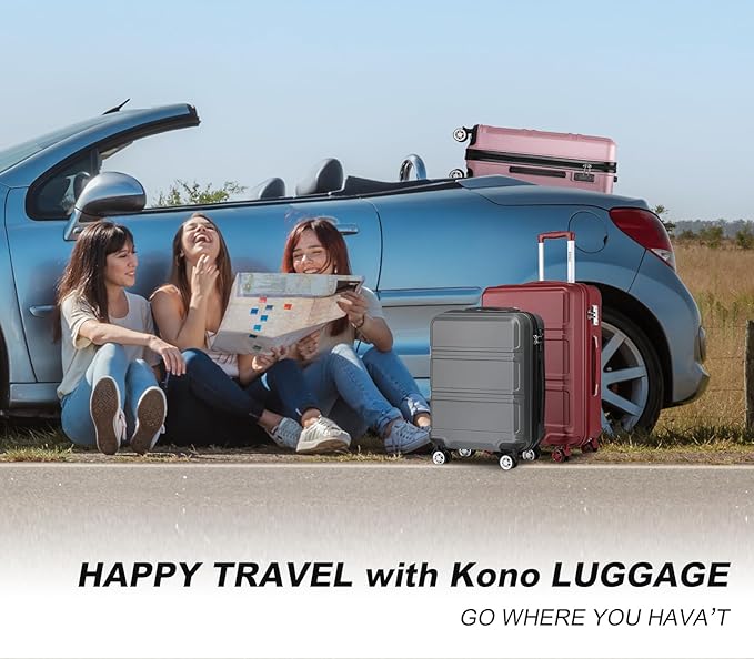 Kono 4 Piece Luggage Sets Expandable(only 28") with Spinner Wheels TSA Lock Lightweight PC+ABS Hardside Travel Rolling Suitcases 20in 24in 28in Carry on and 12in Mini Cosmetic Case Apricot Black