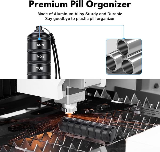 Weekly Metal Travel Pill Organizer - 7 Day Pill Box, Waterproof Pill Case, Aluminum Alloy Pill Container, Portable Pill Holder for Medicine, Supplement, Fish Oil
