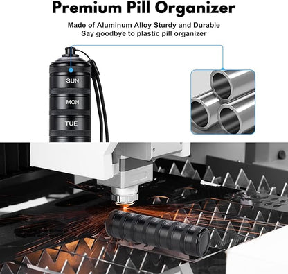 Weekly Metal Travel Pill Organizer - 7 Day Pill Box, Waterproof Pill Case, Aluminum Alloy Pill Container, Portable Pill Holder for Medicine, Supplement, Fish Oil