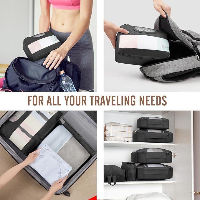 Veken 10 Set Packing Cubes for Travel Essential, Suitcase Organizer Bags in 4 Sizes, Carry-On Luggage Accessories with Large Laundry & Hanging Toiletry Bag, Must-Have for Airplane, Road Trip & Camping