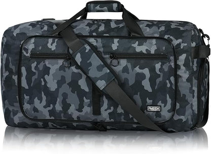 Fmeida 65L Duffle Bag with Shoes Compartment, Foldable Travel Duffel Bags for Men Women, Large Packable Travel Bag Water Repellent & Tear Resistant (BlackCamo)
