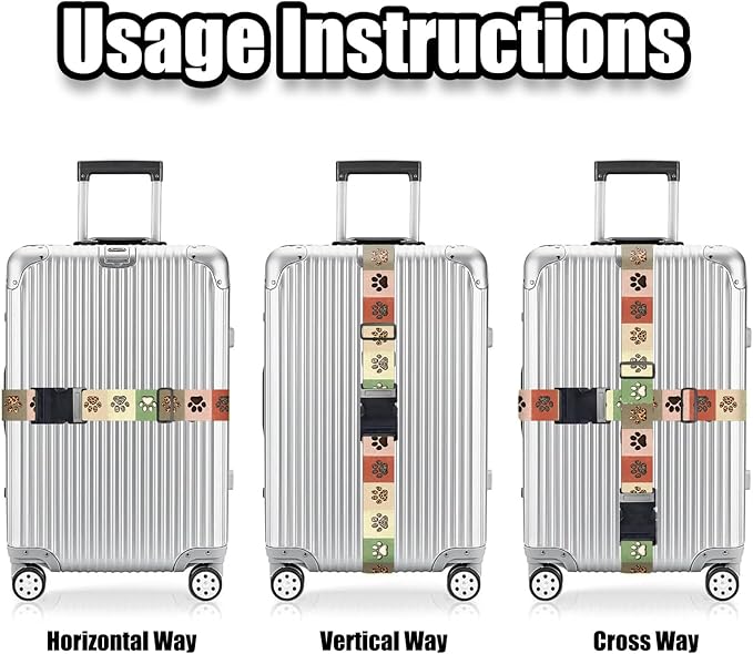 Nuxovilar Luggage Straps of 2 Set Colorful Paw Prints Pattern, 1.96x90.5 inches - Luggage Straps for Suitcases, Ideal for Pet Lovers, Travel, Daily Use