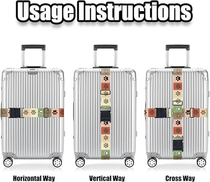 Nuxovilar Luggage Straps of 2 Set Colorful Paw Prints Pattern, 1.96x90.5 inches - Luggage Straps for Suitcases, Ideal for Pet Lovers, Travel, Daily Use