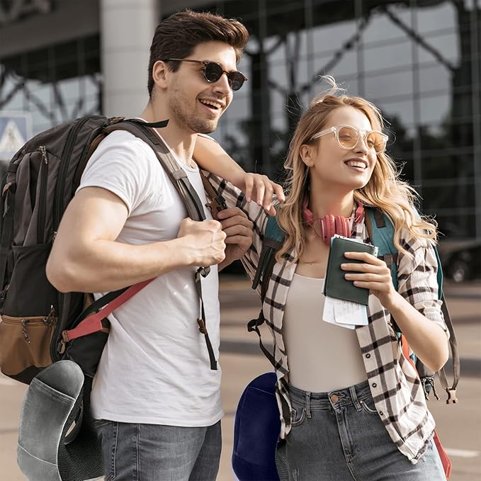 Travel Pillow for Airplane-2 Pack Memory Foam Neck Pillows, Soft Support Travel Essentials for Travelling, Sleeping Rest, Car, Train and Home Use(Grey&Blue)