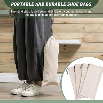 12 Pcs Shoe Dust Bags Beige Duster Flannel Single Shoe Pouch with Drawstring Closure Washable Breathable Shoe Covers for Travel Home Luggage Handbags, 8 x 17 Inches