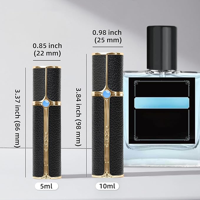 CF01BKS Leather Perfume Bottle 10ml – Bottom-Fill Refillable Dispenser, Leak-Proof & Portable for Men & Women, Ideal for Travel, Gifting & Daily Use (CF01BKS)