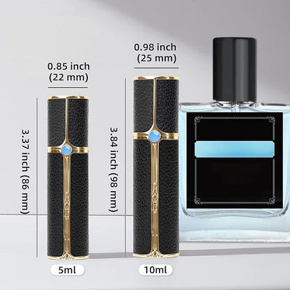 CF01BKS Leather Perfume Bottle 10ml – Bottom-Fill Refillable Dispenser, Leak-Proof & Portable for Men & Women, Ideal for Travel, Gifting & Daily Use (CF01BKS)