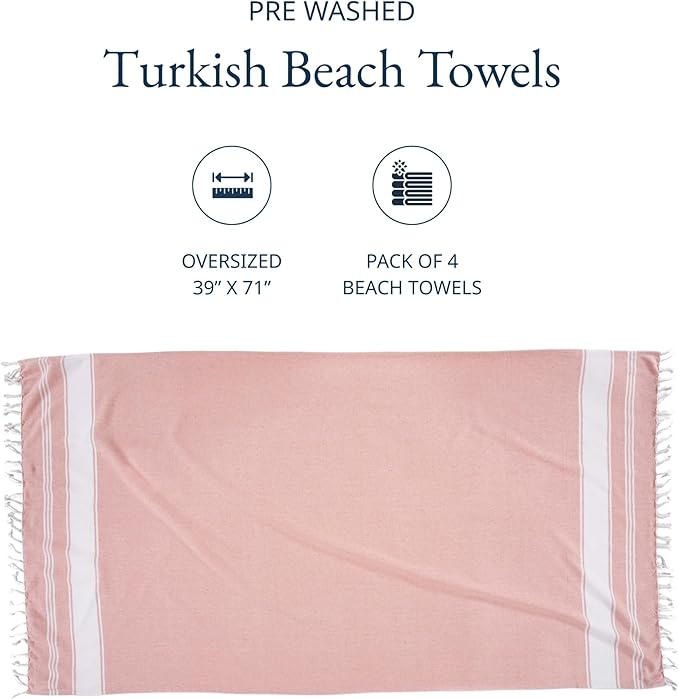 LANE LINEN Beach Towels 4 Pack - Beach Towels Oversized, Pre-Washed Extra Large Beach Towel, Quick Dry, No Sand Beach Towel, Pool Towels for Adults, 39"x71" - Quartz Pink