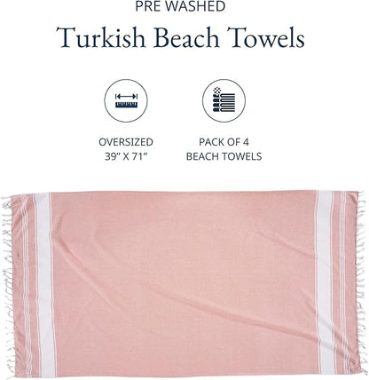 LANE LINEN Beach Towels 4 Pack - Beach Towels Oversized, Pre-Washed Extra Large Beach Towel, Quick Dry, No Sand Beach Towel, Pool Towels for Adults, 39"x71" - Quartz Pink