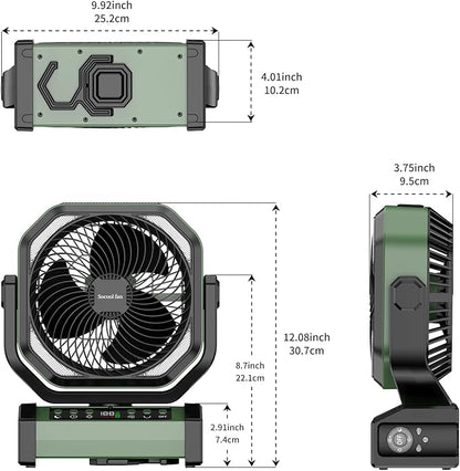 Socool Camping Fan with Light - 20000mAh Rechargeable Battery Fan, 112Hrs Max Run Time, 9 Speeds, Digital Display, Timer, Auto Oscillation, 270° Pivot & Hook for Camping, Power Outage, Hurricane