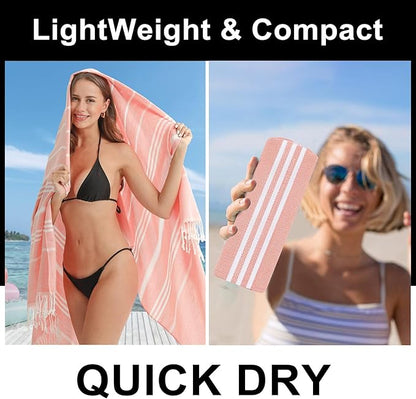 Antfuny 2 Packs Turkish Beach Towels Quick Dry Sand Free Soft Absorbent Extra Large XL Big Blanket Adult Oversized Bath Pool Swim Towel Lightweight Thin Fast Drying Sandless Compact No Sand Packabl