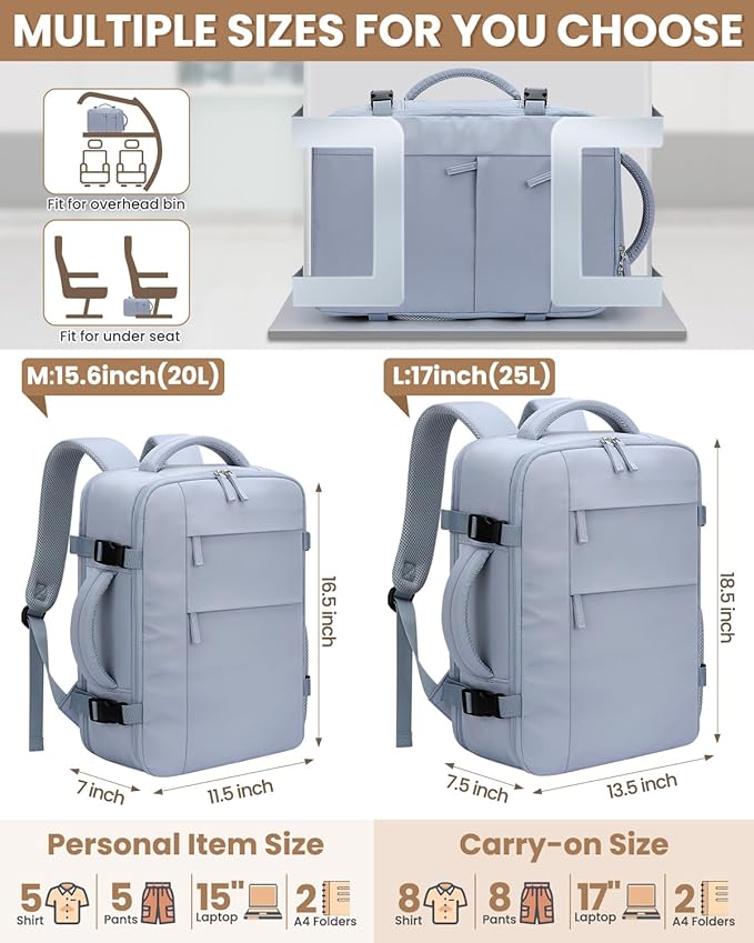 Travel Backpack for Women Man, Waterproof Personal Item Travel Bag Airline Approved Laptop Backpack Bookbag Weekender bags for Business,Travel, Work Fits 15.6 inch Laptop(Medium,Blue)