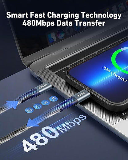 USB C to USB C Cable 60W [2Pack 6FT], USB Type C Fast Charging Cable for Car Durable Braided iPhone USB C Charger Cable USBC to USBC Cord for iPhone 17/16/15/Pro Max/Plus, Samsung Galaxy S23 and More