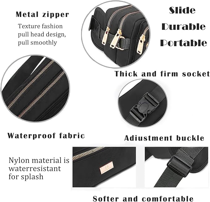 Extra Large Fashion Fanny Pack for Men Women, Waist Bag for Waterproof Hiking Running Biking Gym Outdoor Sports Travel Belt Bag (Black)