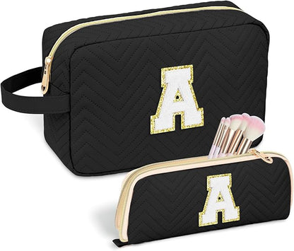 Personalized Initial Makeup Bag Trendy Stuff Leather Waterproof Cosmetic Bag Travel Toiletry Bag, Christmas/Thanksgiving/Halloween Gifts Makeup Organizer Case for Women Girls Mom Girlfriend Wife