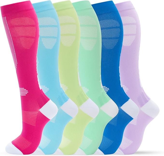 fenglaoda Compression Socks Women Men 6 Pairs, Knee High Best Support Circulation Socks for Running, Travel, Flight, Nurse