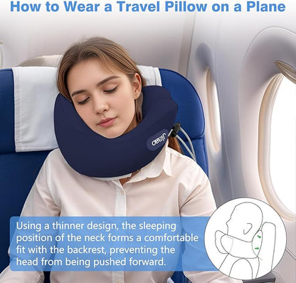 jiaao Neck Pillow Airplane, Ergonomic Memory Foam Travel Pillows for Long Flights, 3D Eye Masks, Ear Plugs and Portable Drawstring Bag, Napping Pillow for Home, Sleep Rest, Family and Travel Use