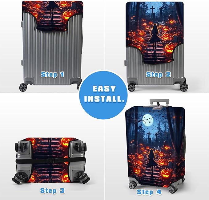 Luggage Cover Protector for 26-28 Inch Suitcases, TSA Approved Elastic Travel Suitcase Covers, Anti-Scratch Washable Luggage Sleeve for Carry On & Checked Bags, Dark Forest