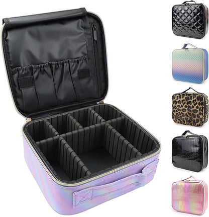 Travel Makeup Train Case Cosmetic Case Organizer Portable Artist Storage Bag with Adjustable Dividers for Cosmetics Makeup Brushes Toiletry Jewelry Digital Accessories (Purple)