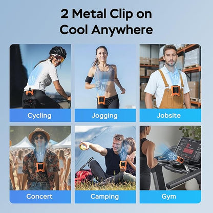 AMACOOL Mini Portable Waist Fan Clip on, 13000RPM 4-Speeds Personal Neck Fans, Up to 24H Battery Life, Rechargeable Wearable Shirt Belt Fan for Outdoor Work Jobsite Travel Camping, Gifts for Men