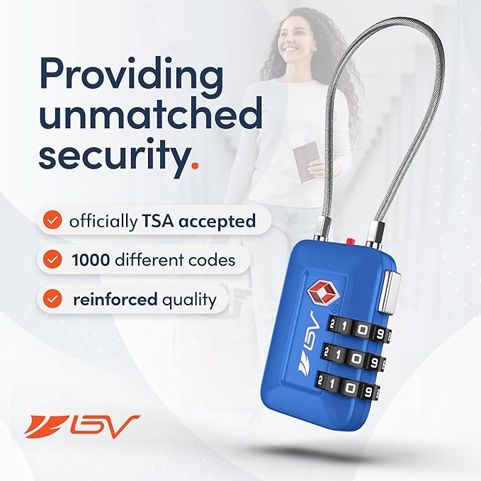 TSA Accpeted Luggage Travel Lock, Set-Your-Own Combination Lock for School Gym Locker, Luggage Suitcase Baggage Locks, Filing Cabinets, Toolbox, Case (Blue, 4 Pack)