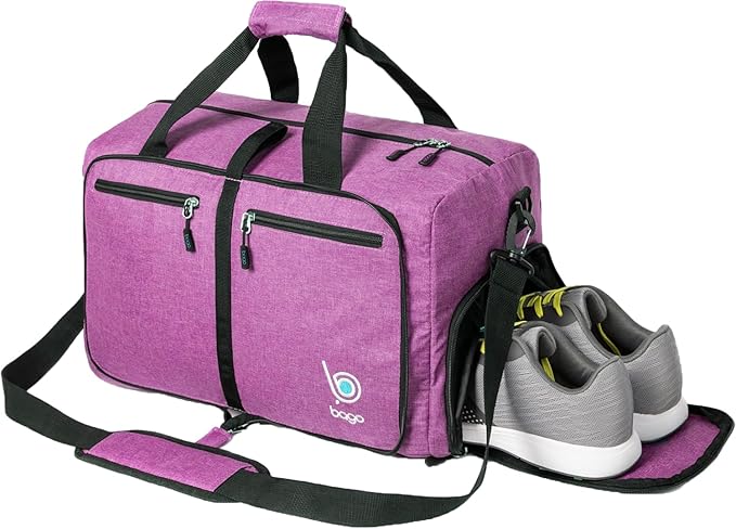 Bago Large Foldable Duffel Bags for Traveling Women & Men - 80L Packable Duffle Bag for Travel with Shoe Compartment - Water Repellant, Heavy Duty, Lightweight Folding & Collapsible (SnowPink)