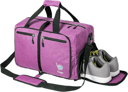 Bago Large Foldable Duffel Bags for Traveling Women & Men - 80L Packable Duffle Bag for Travel with Shoe Compartment - Water Repellant, Heavy Duty, Lightweight Folding & Collapsible (SnowPink)