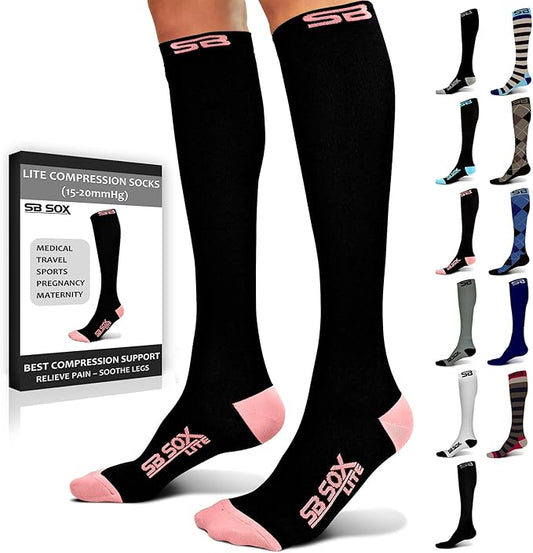 SB SOX Lite Compression Socks for Men & Women (15-20mmHg) – Best Compression Socks for Travel, Sports, and Daily Wear - XXL Sizes too!