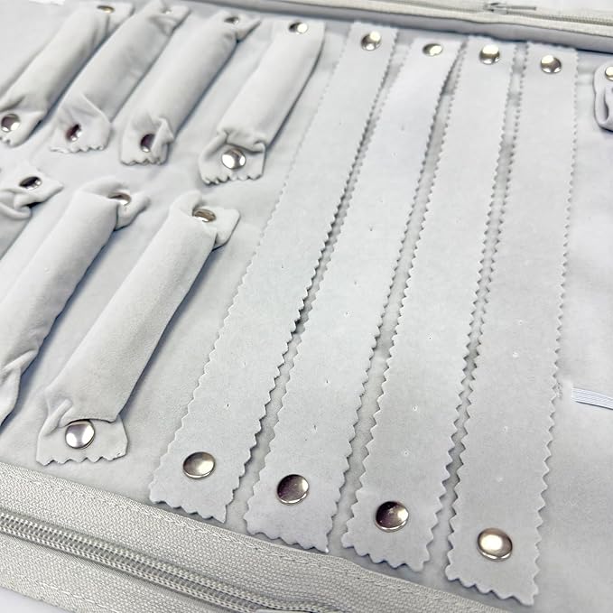 UnionPlus Velvet Travel Jewelry Case Roll Bag Organizer for Necklace Bracelet Earrings Ring, 6 PVC Pockets, Black+ Grey Upgrade Version